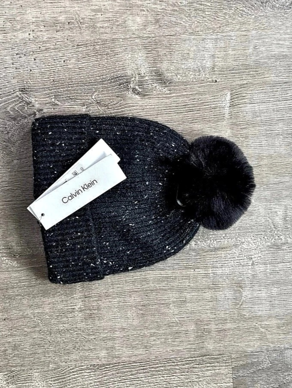 Calvin Klein Flecked Knit Pom-Pom Beanie Black - Picture 3 of 3